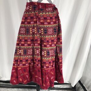 African Print Long Wrap Skirt M Red Tribal Ethnic